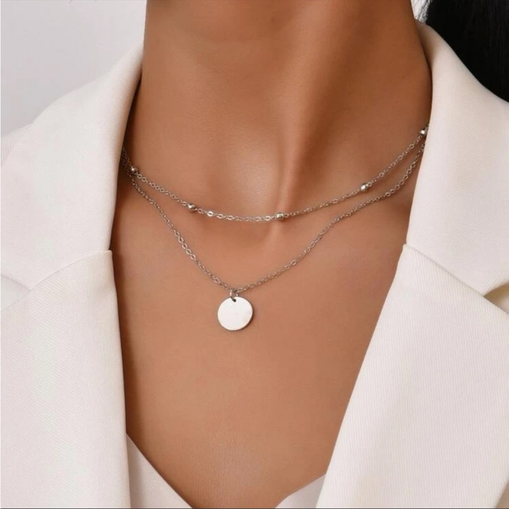 Silver Tone Layered Disc Necklace